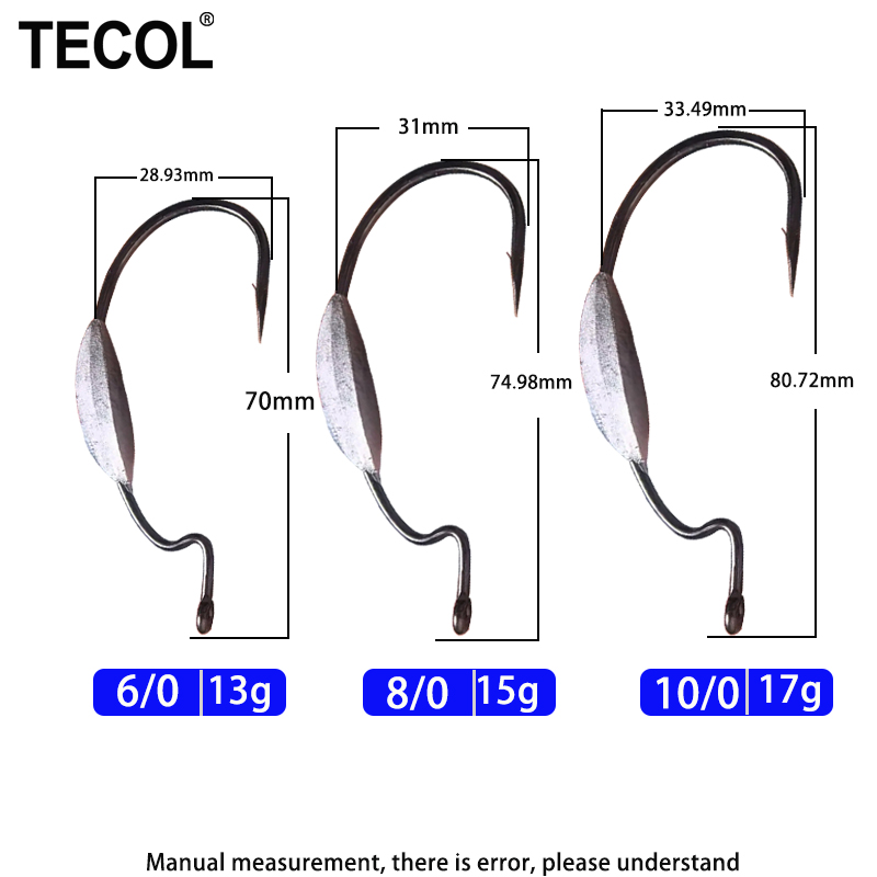 TECOL 3PCS 6/0 8/0 10/0 Weight – Fishing Hook Weedless Bewertung und Preis