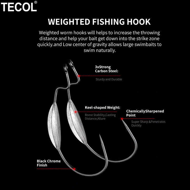 TECOL 3PCS 6/0 8/0 10/0 Weight – Fishing Hook Weedless Bewertung und Preis